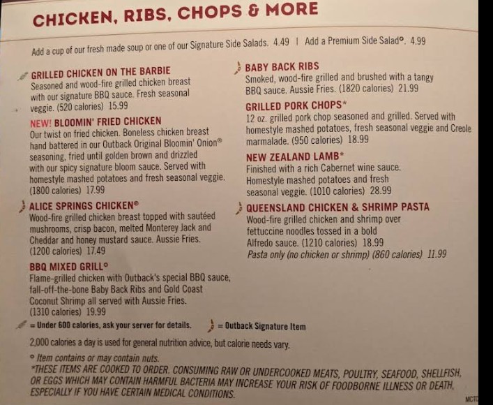 Outback Steakhouse Restaurant Menu | Steaks, Seafood & Australian ...