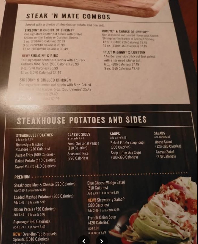Outback Steakhouse Restaurant Menu | Steaks, Seafood & Australian ...